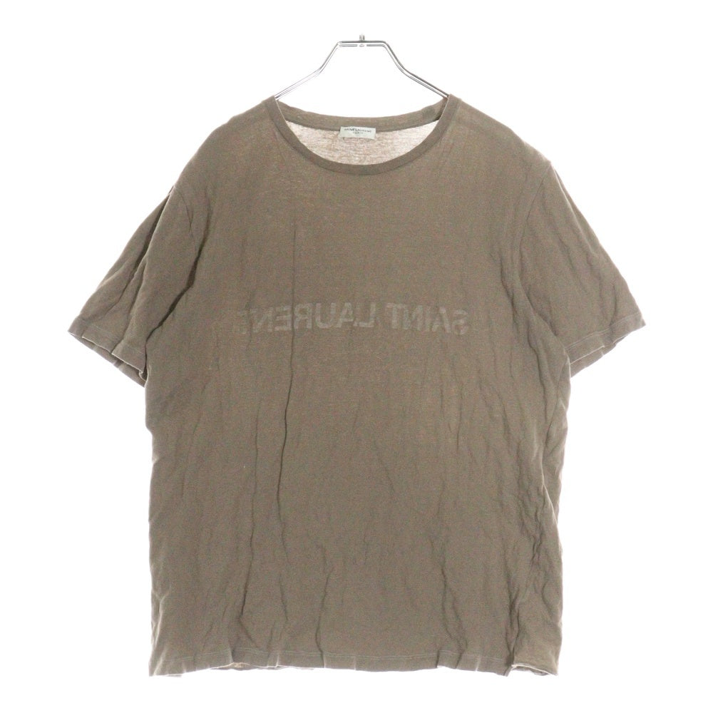 SAINT LAURENT PARIS(サンローランパリ) シワ加工 フロントプリント クルーネック半袖Tシャツ 737736 Y37HZ ブラウン