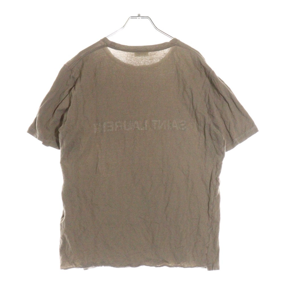 SAINT LAURENT PARIS(サンローランパリ) シワ加工 フロントプリント クルーネック半袖Tシャツ 737736 Y37HZ ブラウン
