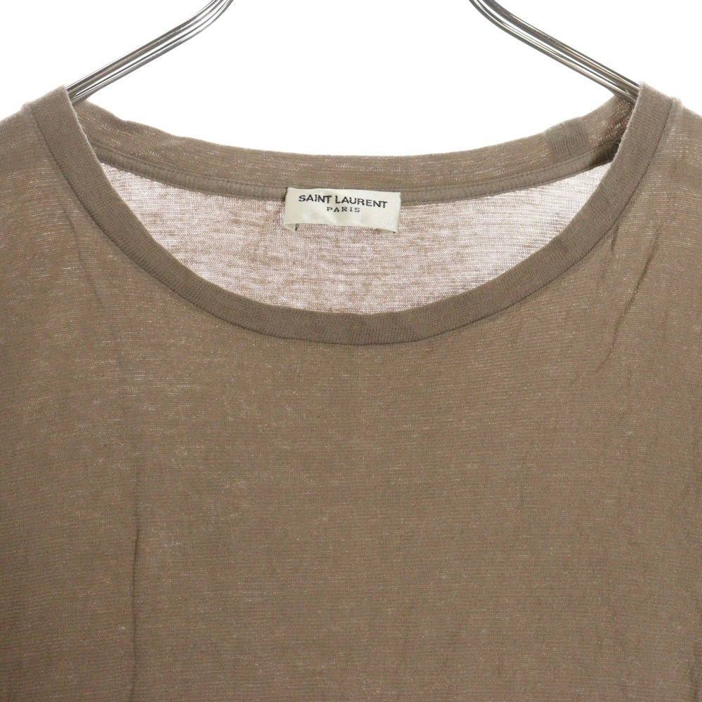 SAINT LAURENT PARIS(サンローランパリ) シワ加工 フロントプリント クルーネック半袖Tシャツ 737736 Y37HZ ブラウン