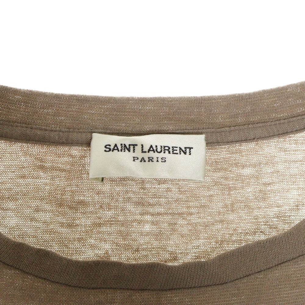 SAINT LAURENT PARIS(サンローランパリ) シワ加工 フロントプリント クルーネック半袖Tシャツ 737736 Y37HZ ブラウン
