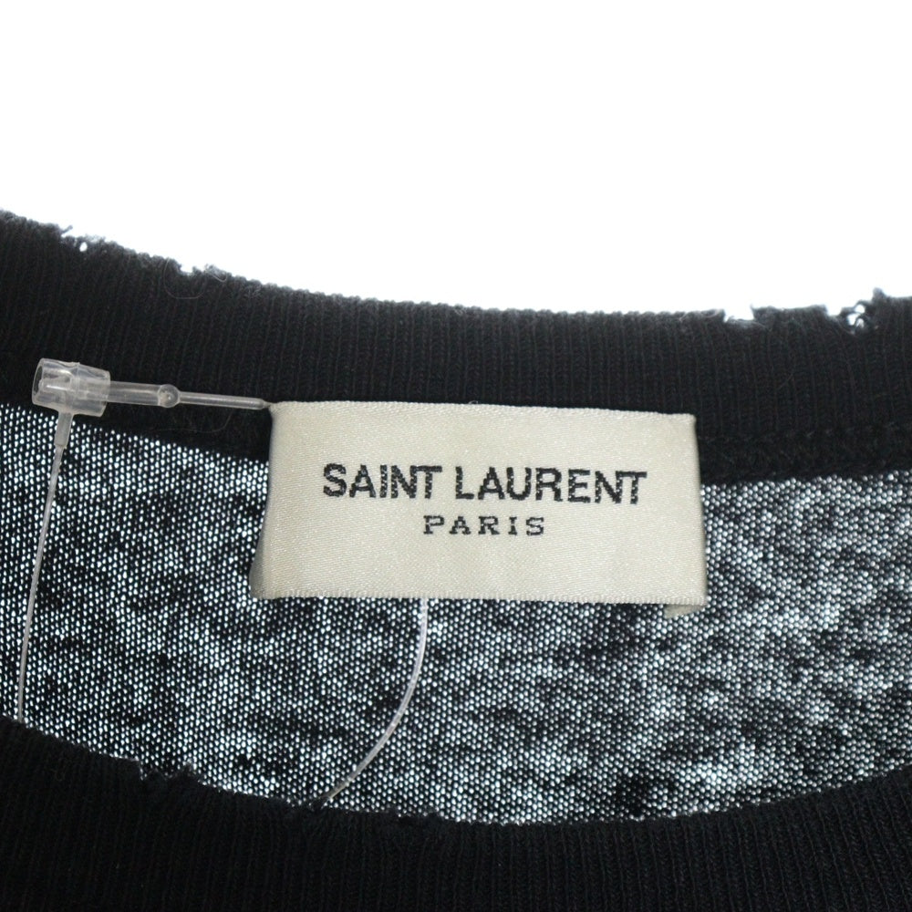 SAINT LAURENT PARIS(サンローランパリ) Signature Destroyed Tee 624992 YBUW2 ダメージ加工 バックロゴ 半袖Tシャツ ブラック