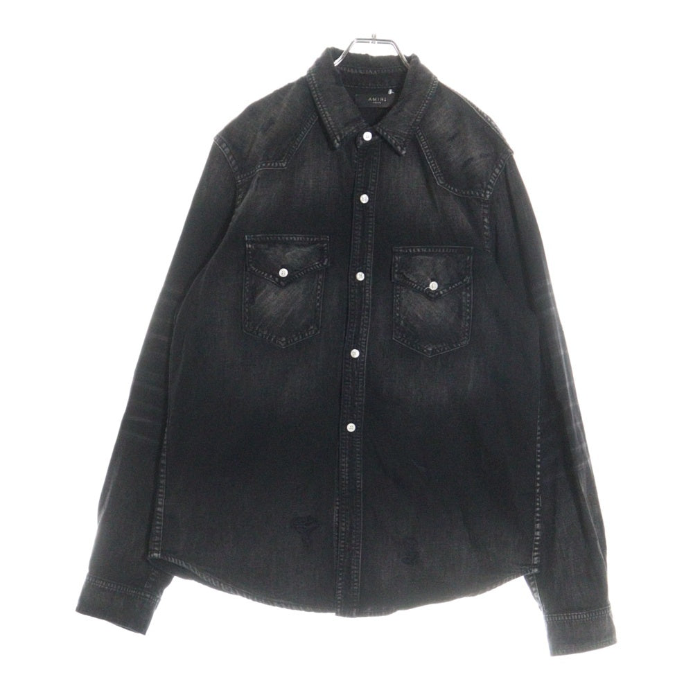 AMIRI(アミリ) CAMO APPLIQUE DENIM SHIRT SR3DL0001SMRDDJ0 バックカモ柄ロゴ デニムシャツ ブラック