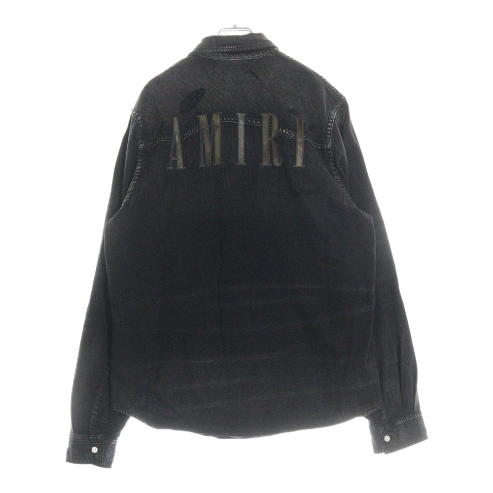 AMIRI(アミリ) CAMO APPLIQUE DENIM SHIRT SR3DL0001SMRDDJ0 バックカモ柄ロゴ デニムシャツ ブラック