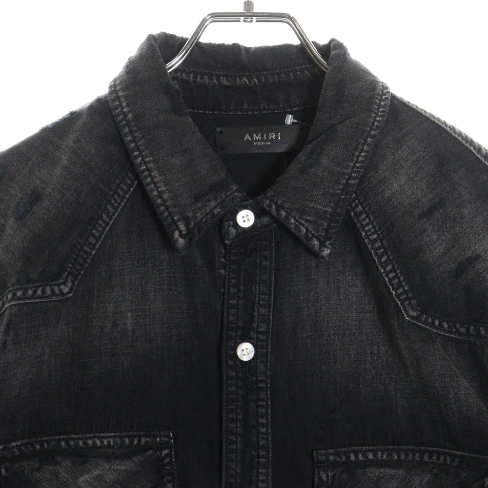 AMIRI(アミリ) CAMO APPLIQUE DENIM SHIRT SR3DL0001SMRDDJ0 バックカモ柄ロゴ デニムシャツ ブラック