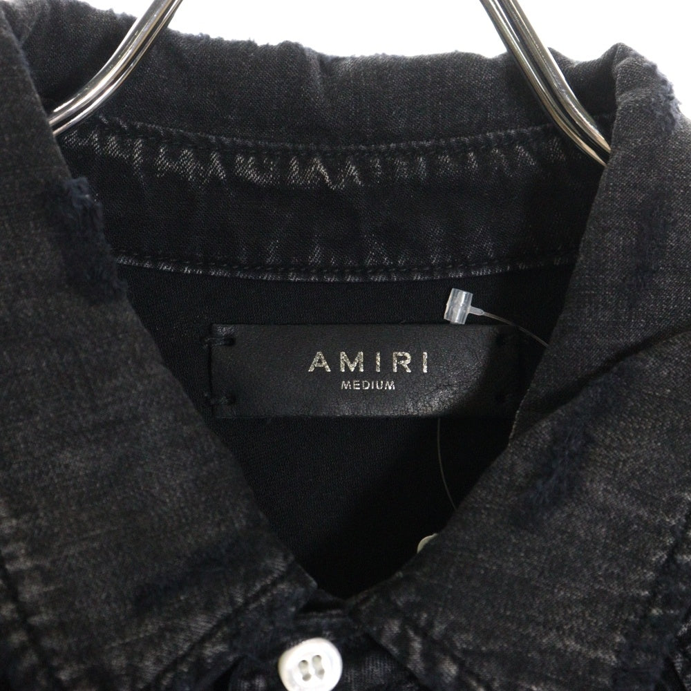 AMIRI(アミリ) CAMO APPLIQUE DENIM SHIRT SR3DL0001SMRDDJ0 バックカモ柄ロゴ デニムシャツ ブラック