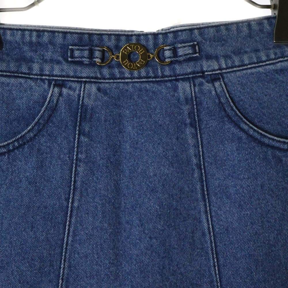 PATOU(パトゥー) ロゴ バックファスナー コットンデニム オーガニックコットン Aライン ミニスカート SK0420216640B インディゴブルー