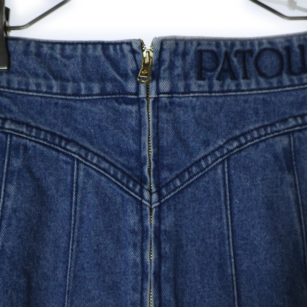 PATOU(パトゥー) ロゴ バックファスナー コットンデニム オーガニックコットン Aライン ミニスカート SK0420216640B インディゴブルー