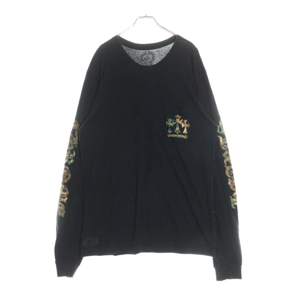CHROME HEARTS(クロムハーツ) Camo Horseshoe L/S Tee カモホースシュー クルーネック長袖Tシャツカットソー ブラック/カーキ