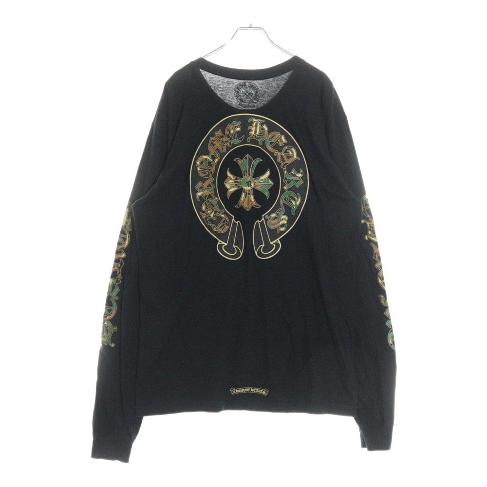 CHROME HEARTS(クロムハーツ) Camo Horseshoe L/S Tee カモホースシュー クルーネック長袖Tシャツカットソー ブラック/カーキ