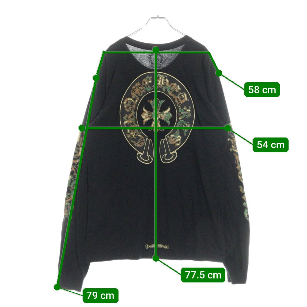 CHROME HEARTS(クロムハーツ) Camo Horseshoe L/S Tee カモホースシュー クルーネック長袖Tシャツカットソー ブラック/カーキ