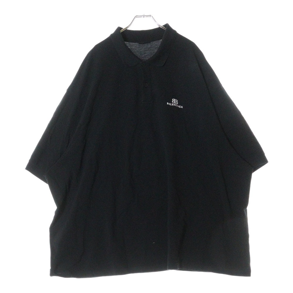 BALENCIAGA(バレンシアガ) 24SS BBロゴ刺繍オーバーサイズ半袖ポロシャツ 791001 TQVM7 ブラック