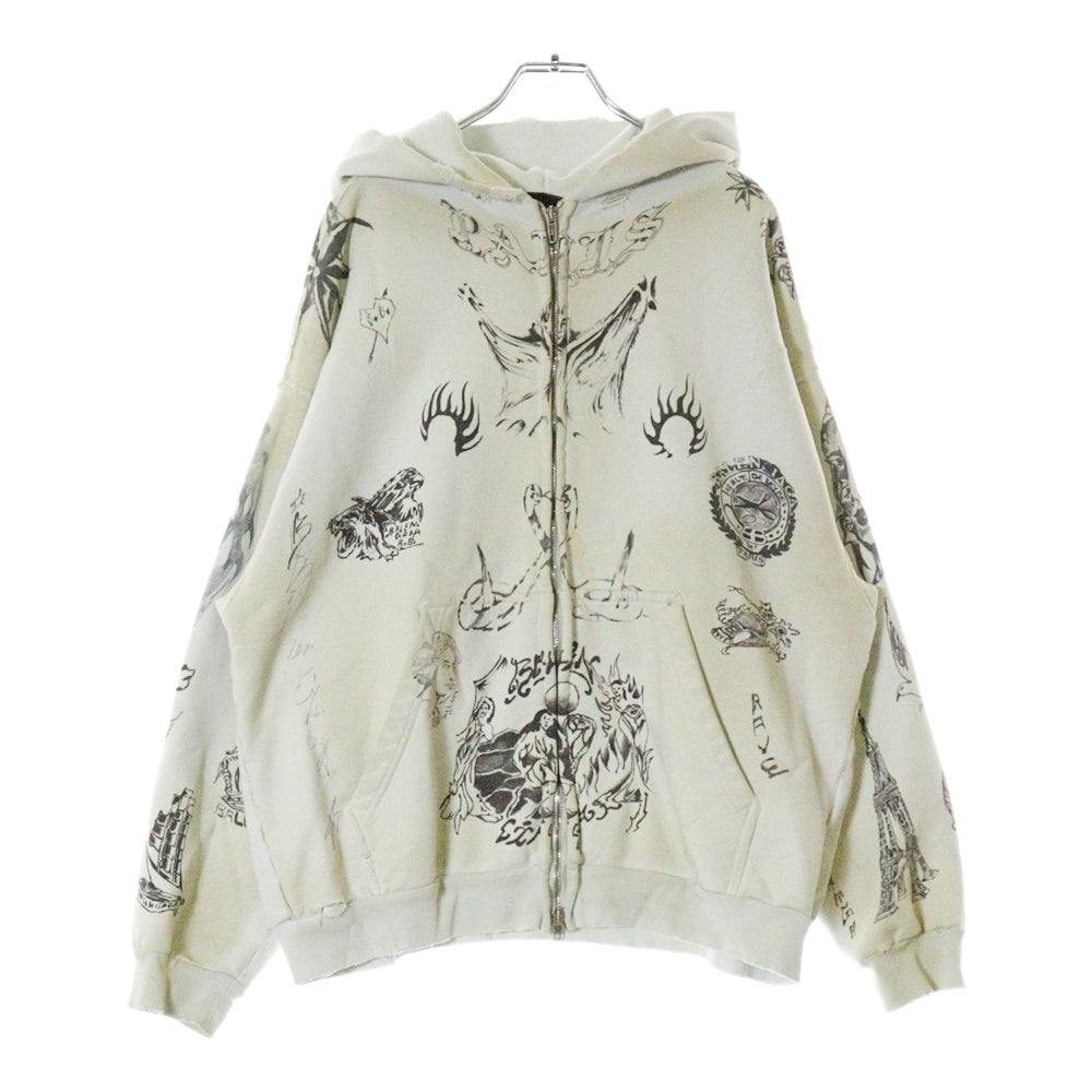 BALENCIAGA(バレンシアガ) 24SS Graffiti Zip Up Hoodie グラフィティ ダメージ加工 ジップアップスウェット フーディー ホワイト 770939 TQVK1