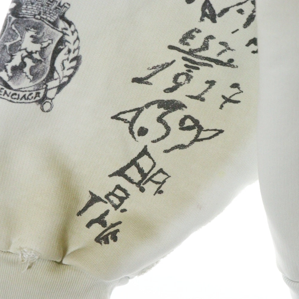 BALENCIAGA(バレンシアガ) 24SS Graffiti Zip Up Hoodie グラフィティ ダメージ加工 ジップアップスウェット フーディー ホワイト 770939 TQVK1