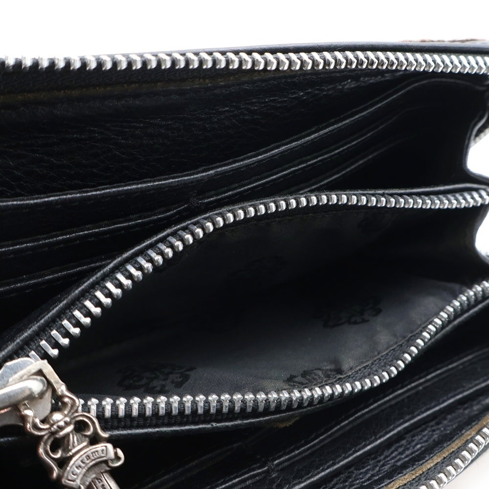 CHROME HEARTS(クロムハーツ) REC F ZIP ゼロピラミッドスタッズコーナー ラウンドジップ ハラコ レザーロングウォレット 財布 ブラウン/ホワイト