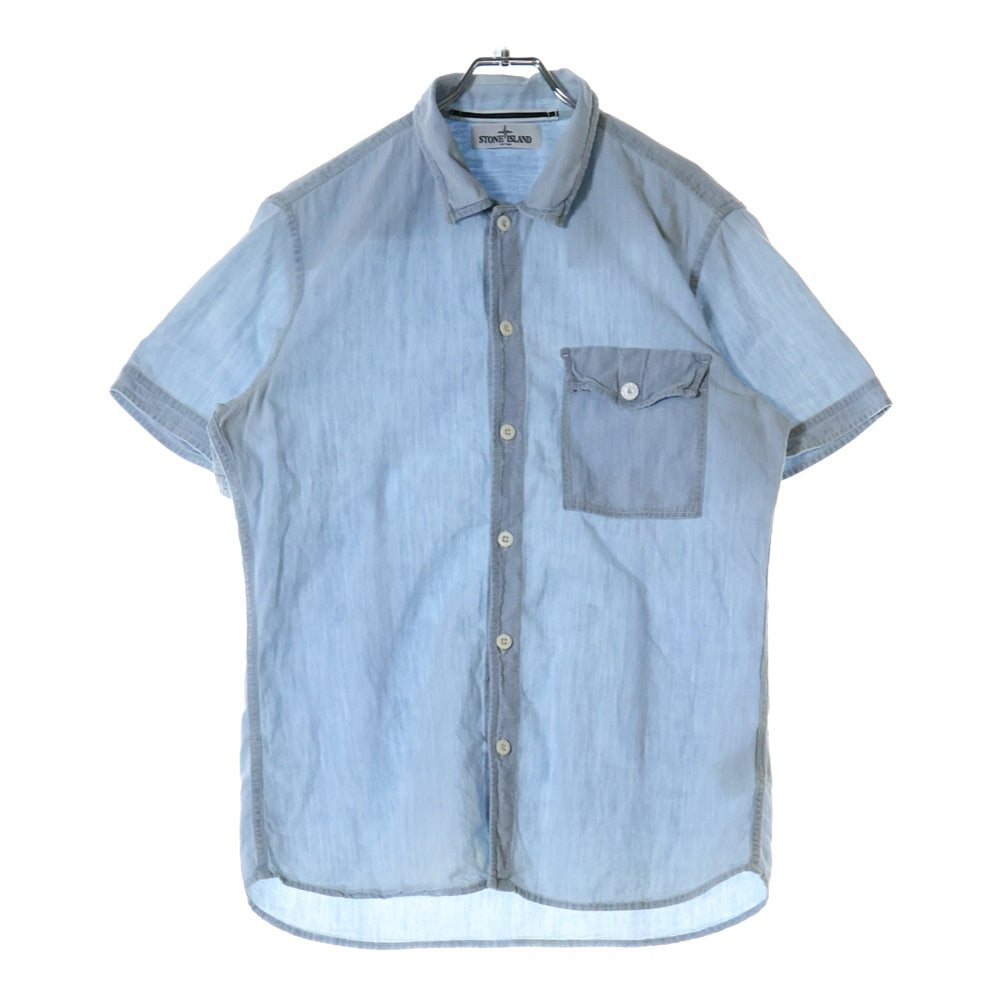 STONE ISLAND(ストーンアイランド) CHAMBRAY S/S SHIRT 半袖シャンブレーシャツ ライトブルー 581511642