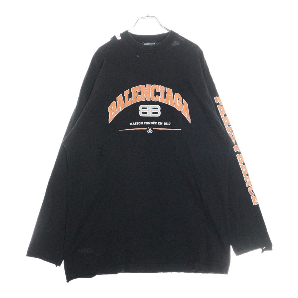 BALENCIAGA(バレンシアガ) MAISON BALENCIAGA ダメージ加工 長袖Tシャツカットソー 681046 ブラック