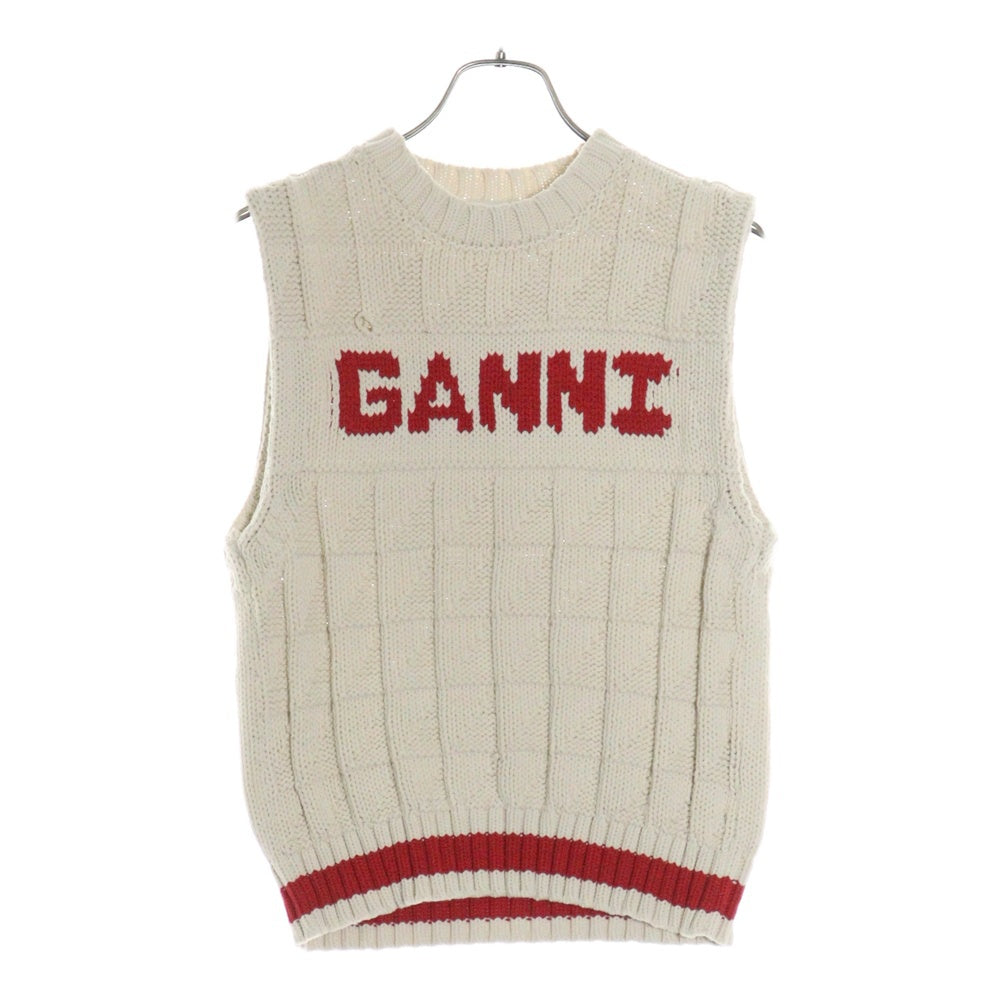 GANNI(ガニー) フロントロゴプリント ニットベスト アイボリー/レッド レディース BB.D 2589