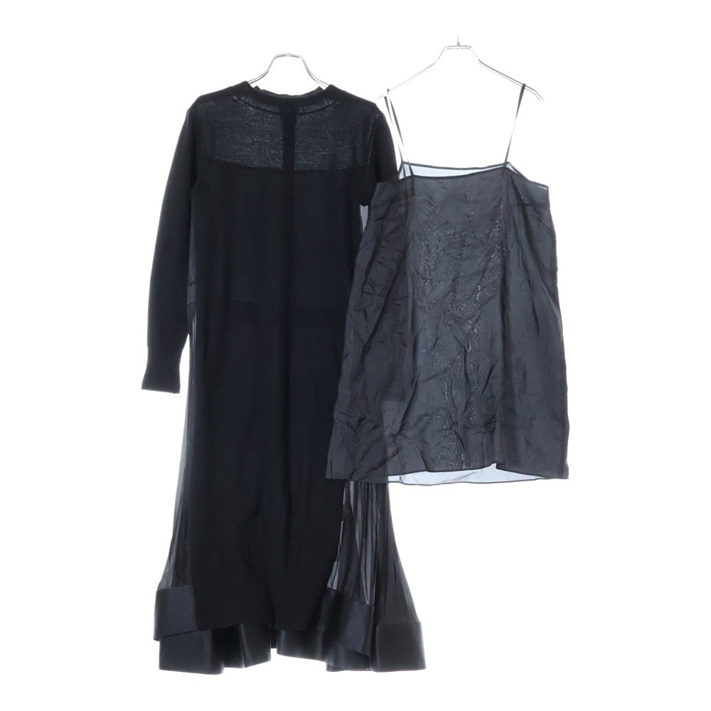 Sacai(サカイ) 23AW ドッキング ウールニット プリーツスカート ワンピース レディース 23-06820 ブラック