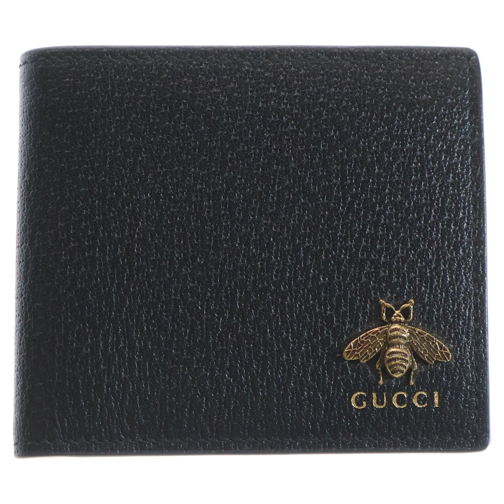 GUCCI(グッチ) Animalier アニマリエ メタルビー レザーウォレット 二つ折り財布 ブラック 522915