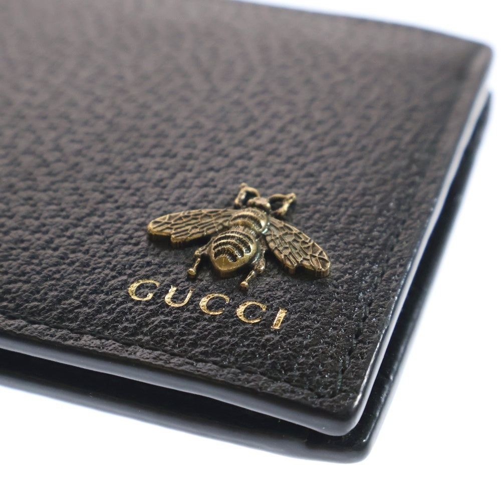 GUCCI(グッチ) Animalier アニマリエ メタルビー レザーウォレット 二つ折り財布 ブラック 522915