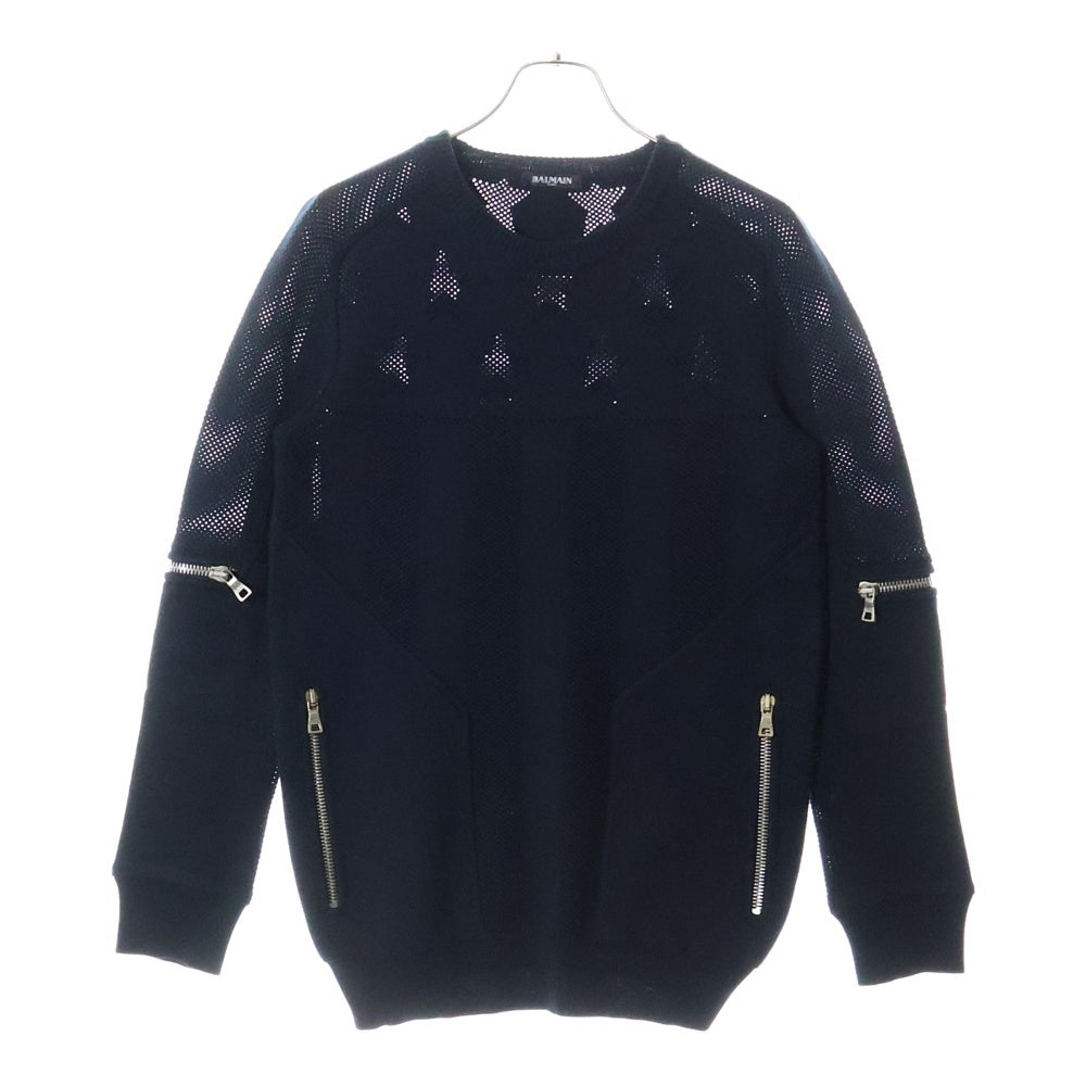 BALMAIN(バルマン) ジップデザイン スター柄 長袖ニットセーター ブラック S8H6160M205