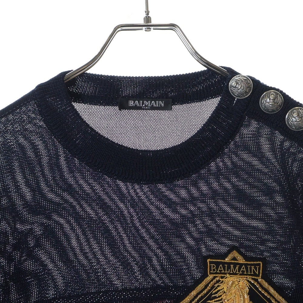 BALMAIN(バルマン) フロントパッチ付 長袖ボーダーニットセーター S8H6654M206B