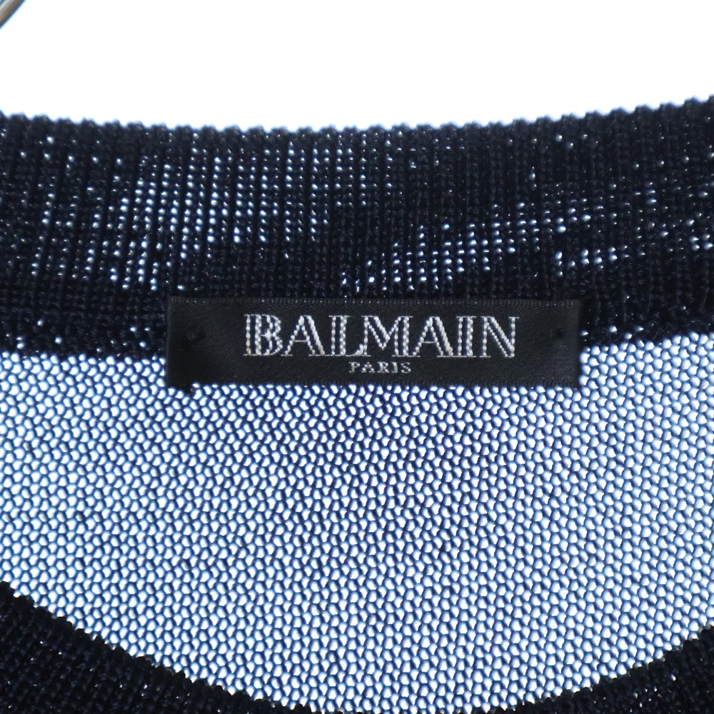 BALMAIN(バルマン) フロントパッチ付 長袖ボーダーニットセーター S8H6654M206B