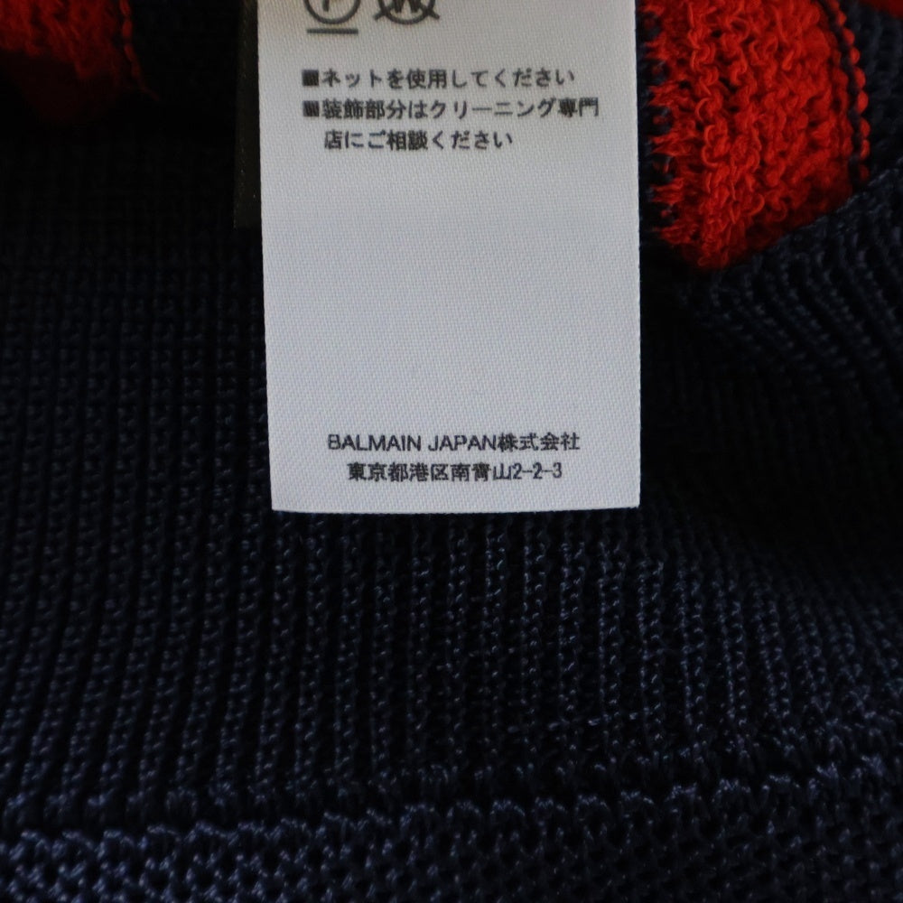 BALMAIN(バルマン) フロントパッチ付 長袖ボーダーニットセーター S8H6654M206B