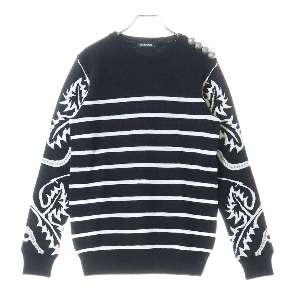BALMAIN(バルマン) ショルダーボタン ボーダー 長袖ニットセーター ブラック/ホワイト S8H6176M209