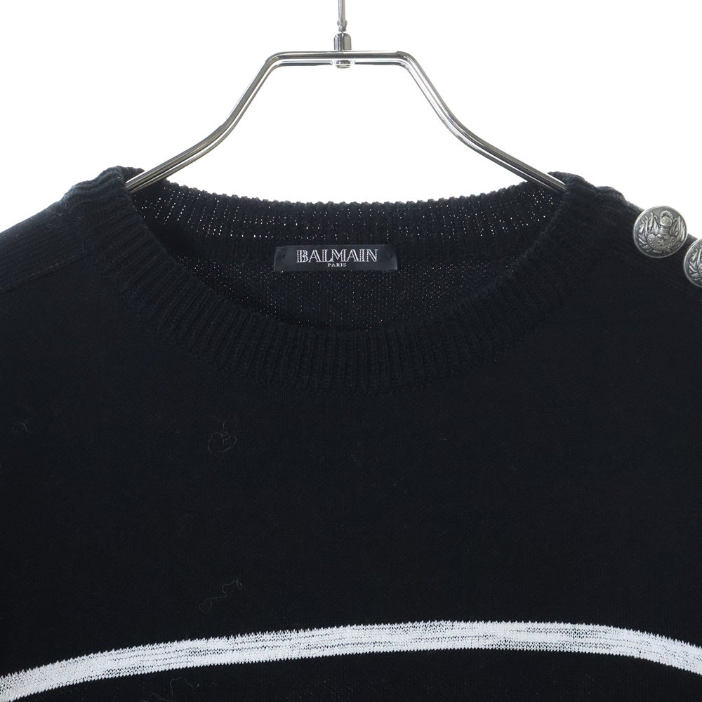 BALMAIN(バルマン) ショルダーボタン ボーダー 長袖ニットセーター ブラック/ホワイト S8H6176M209