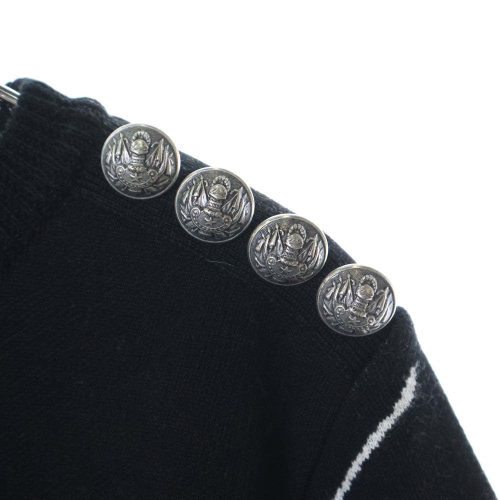BALMAIN(バルマン) ショルダーボタン ボーダー 長袖ニットセーター ブラック/ホワイト S8H6176M209