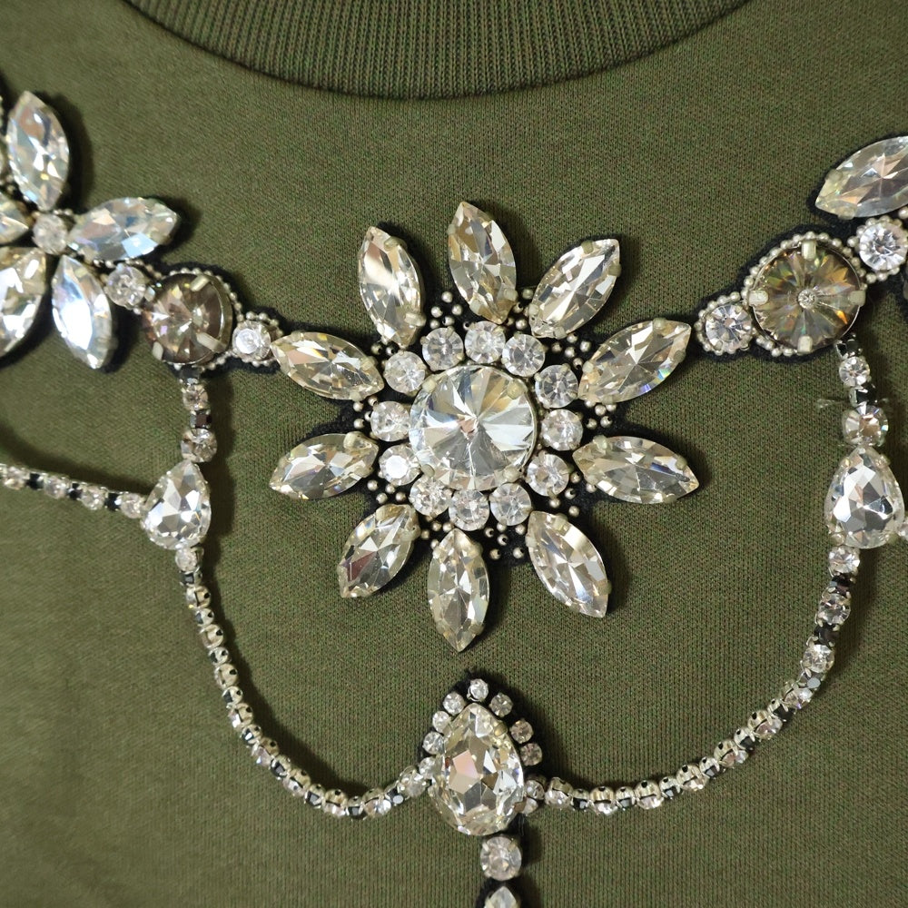 DOLCE & GABBANA(ドルチェアンドガッバーナ) ラインストーン付き クルーネック半袖Tシャツ カーキ 42