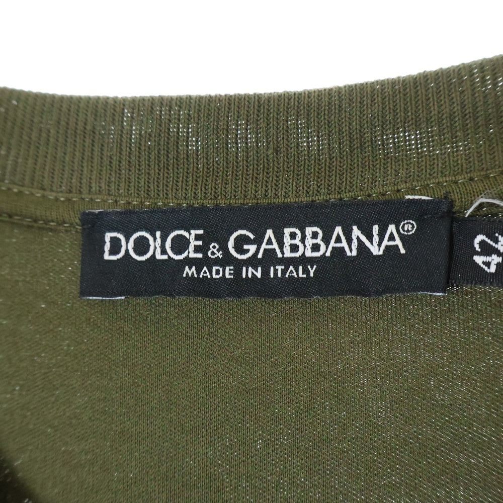 DOLCE & GABBANA(ドルチェアンドガッバーナ) ラインストーン付き クルーネック半袖Tシャツ カーキ 42