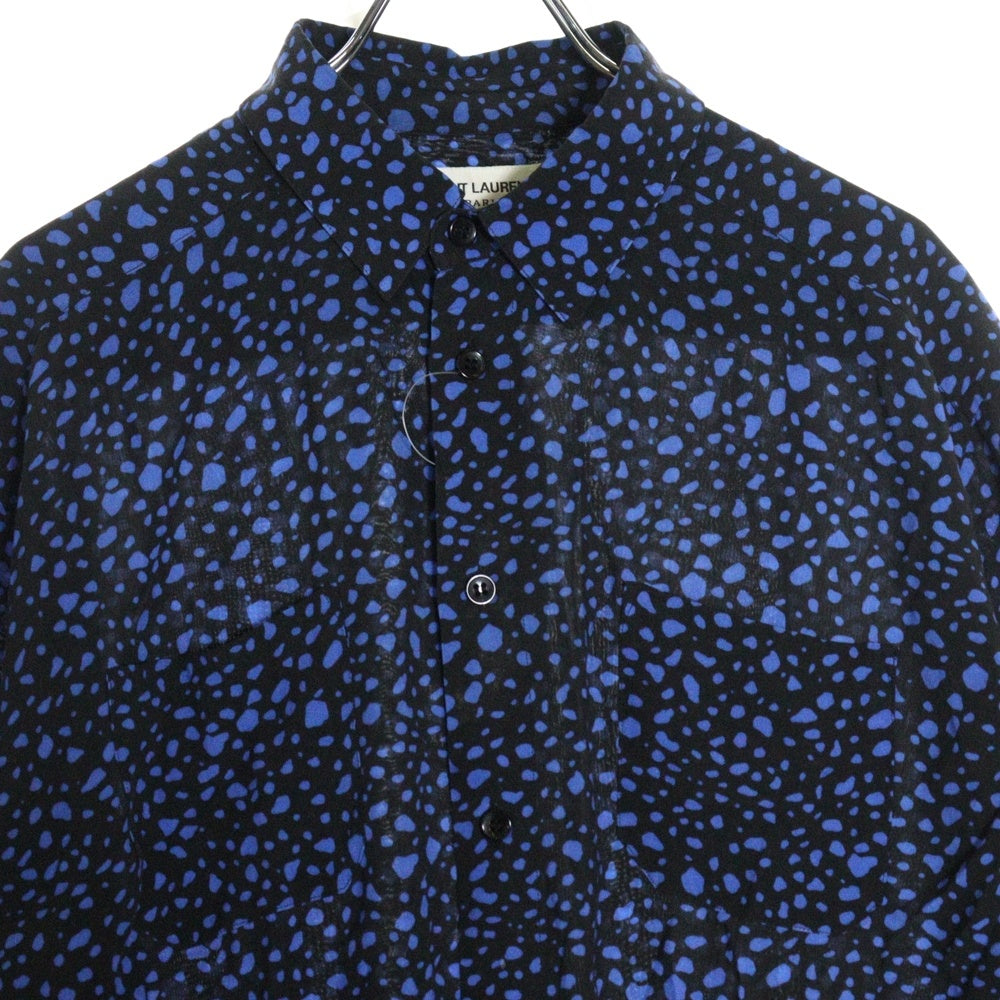 SAINT LAURENT PARIS(サンローランパリ) 20SS 総柄レーヨンスプラッター長袖シャツ ブルー×ブラック 520149 Y1A78