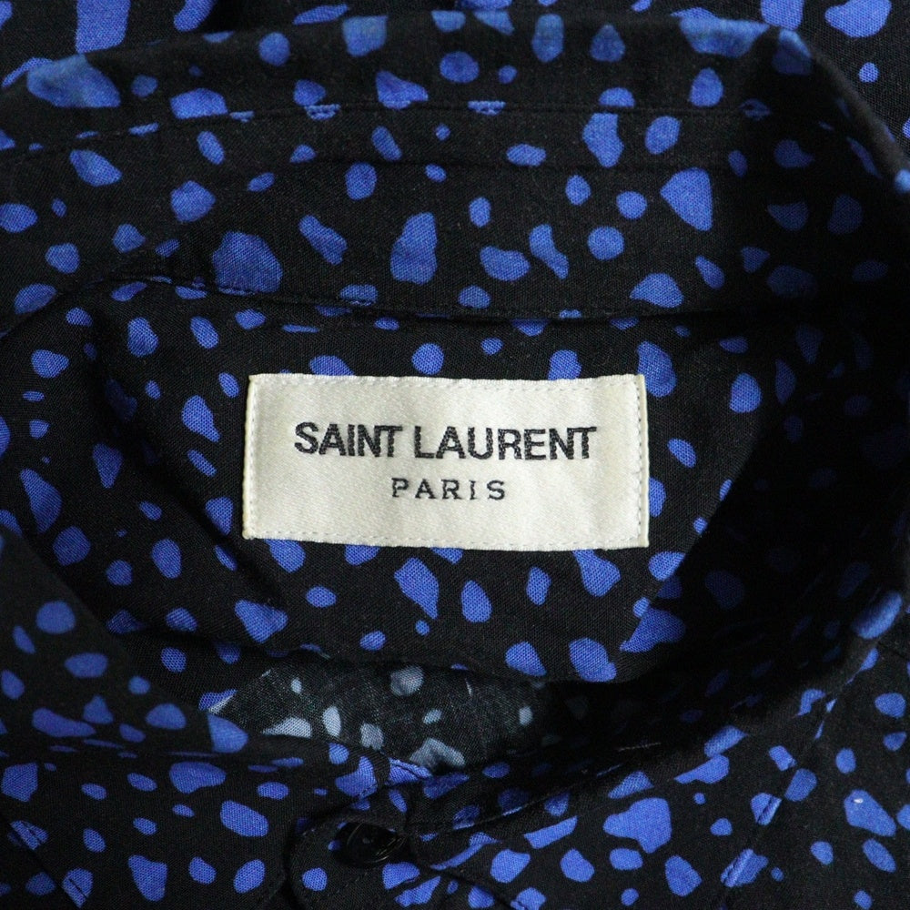 SAINT LAURENT PARIS(サンローランパリ) 20SS 総柄レーヨンスプラッター長袖シャツ ブルー×ブラック 520149 Y1A78