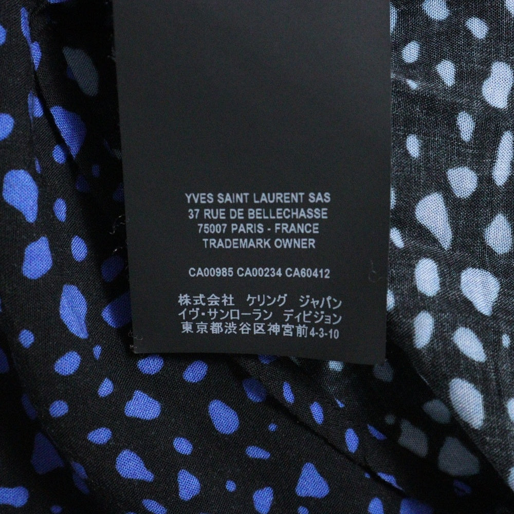 SAINT LAURENT PARIS(サンローランパリ) 20SS 総柄レーヨンスプラッター長袖シャツ ブルー×ブラック 520149 Y1A78