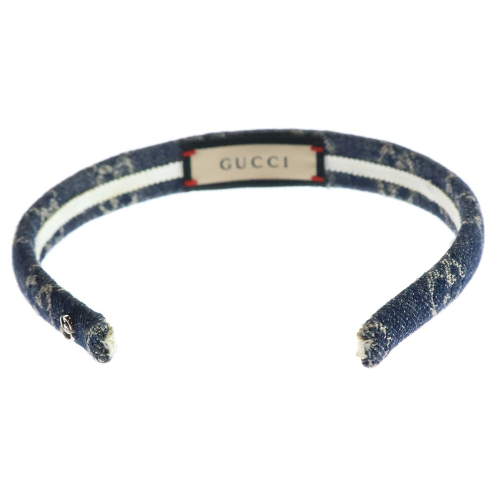 GUCCI(グッチ) ウォッシュド GGジャガード デニム カチューシャ ヘアバンド ブルー