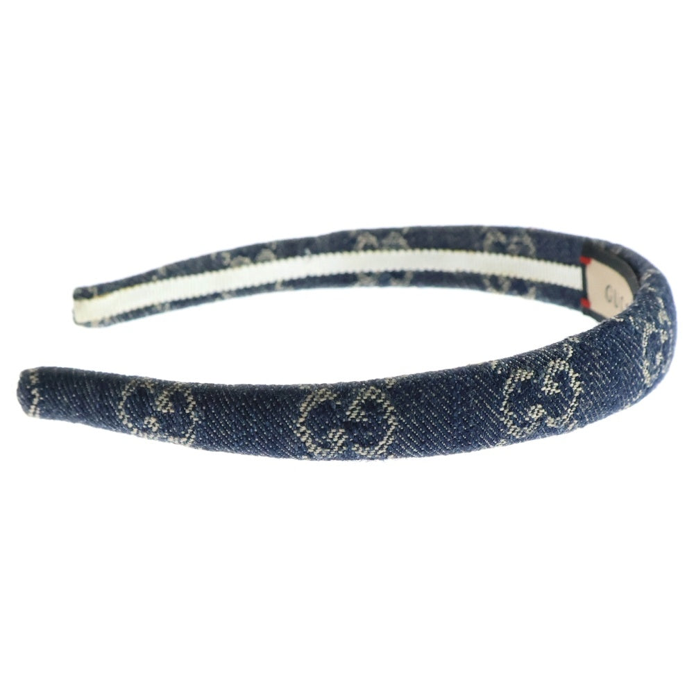 GUCCI(グッチ) ウォッシュド GGジャガード デニム カチューシャ ヘアバンド ブルー