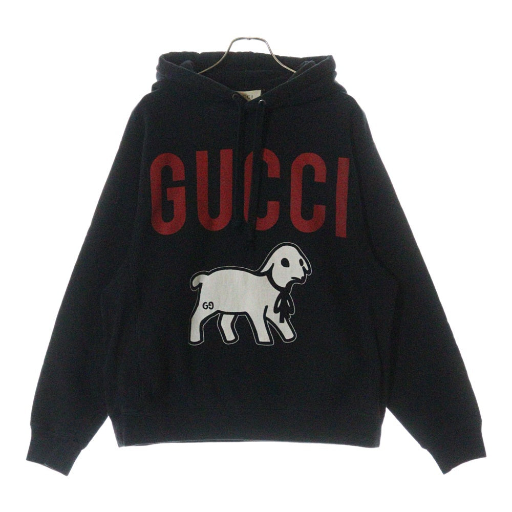 GUCCI(グッチ) 19AW ラムロゴオーバーサイズプルオーバーパーカー 569828 XJBTQ ブラック