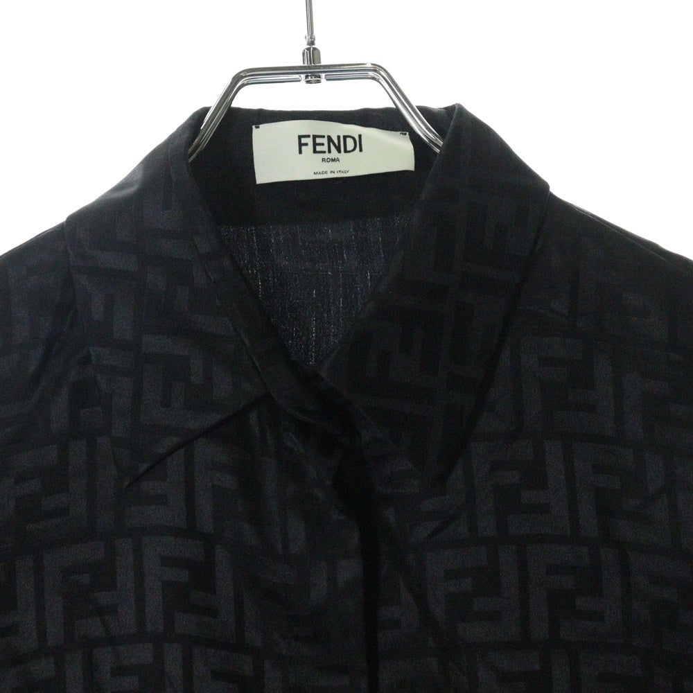 FENDI(フェンディ) クロップド丈 ズッカ柄 長袖シルクシャツ ブラック レディース FS7994 AJ0Z
