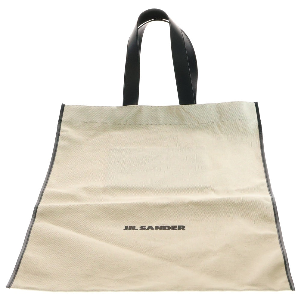 JIL SANDER(ジルサンダー) フラットショッパーキャンパスハンドパイピングトートバッグ ブラック/アイボリー