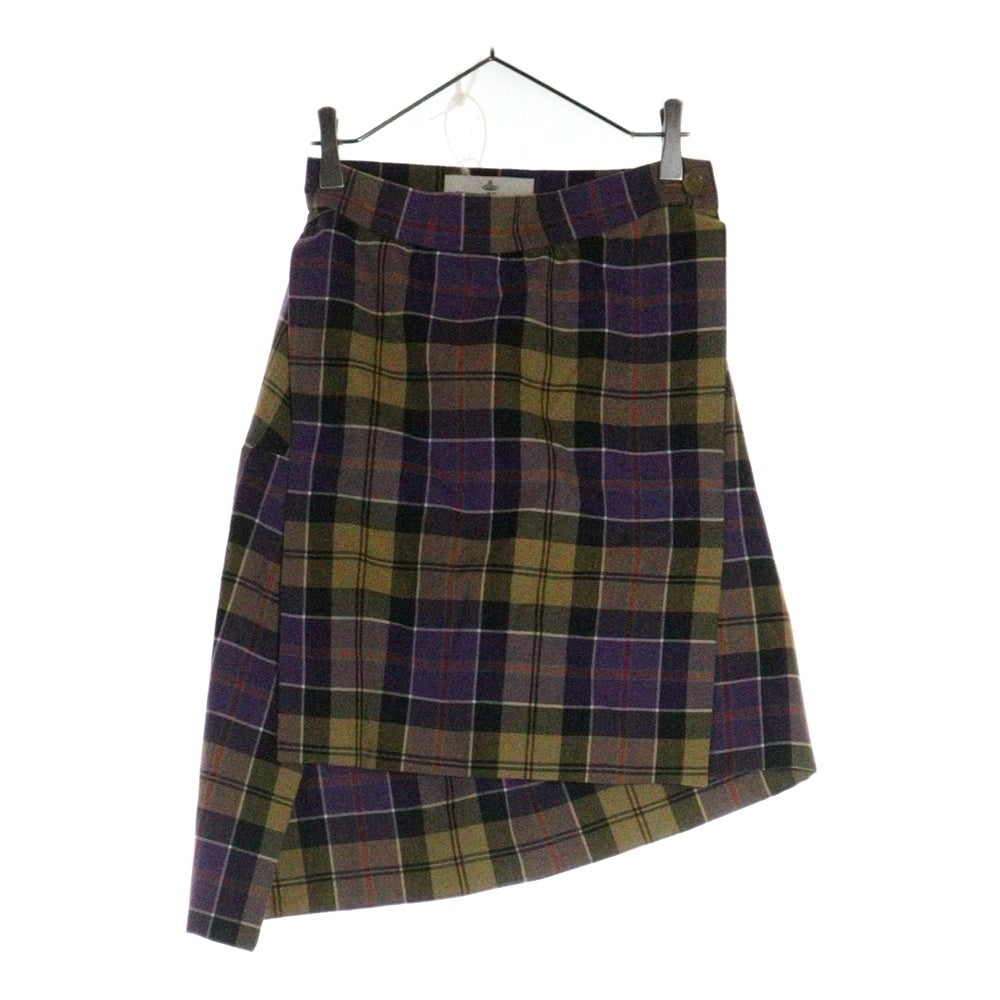 Vivienne Westwood(ヴィヴィアンウエストウッド) チェック柄 アシンメトリー ひざ丈スカート パープル 12-01-211004 レディース