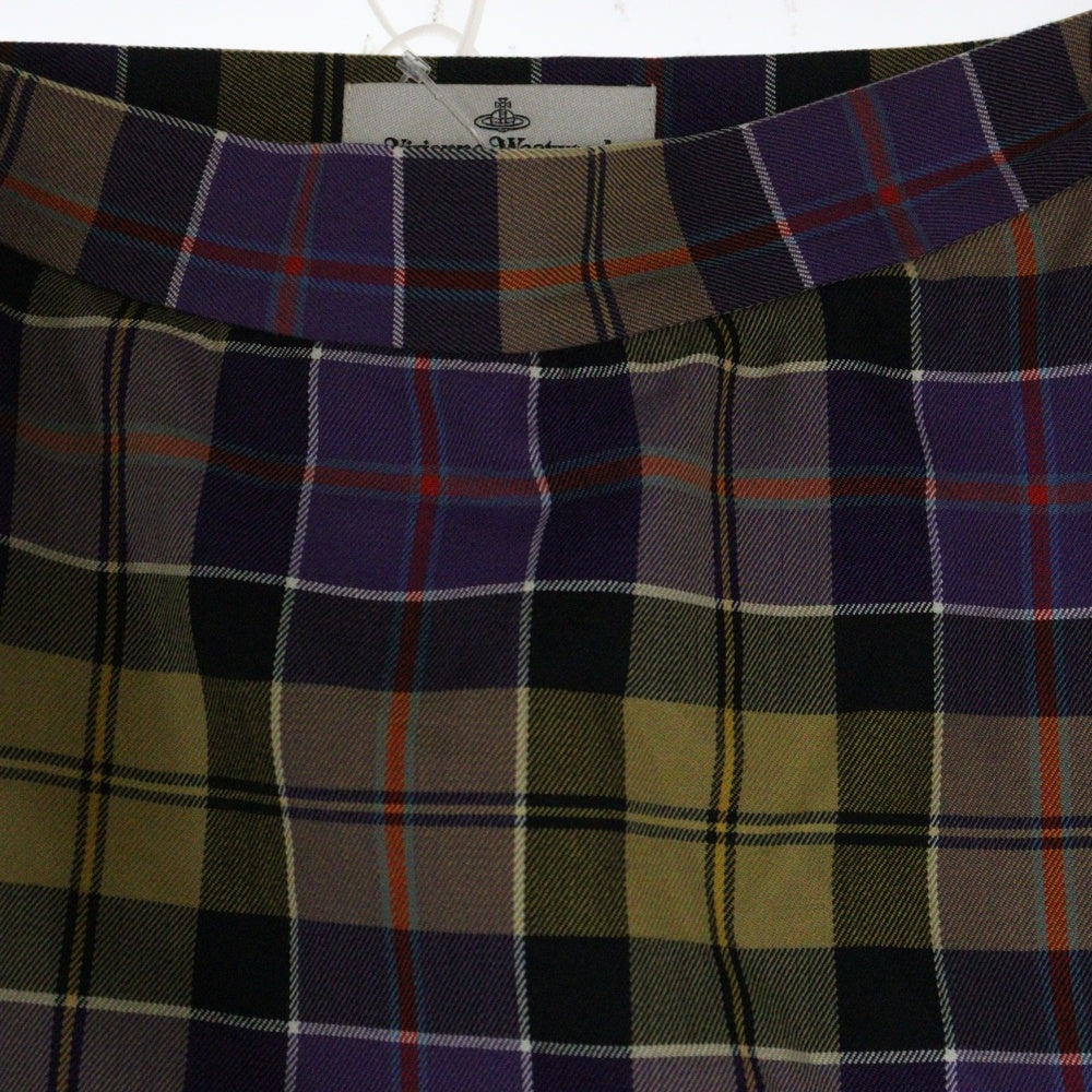Vivienne Westwood(ヴィヴィアンウエストウッド) チェック柄 アシンメトリー ひざ丈スカート パープル 12-01-211004 レディース