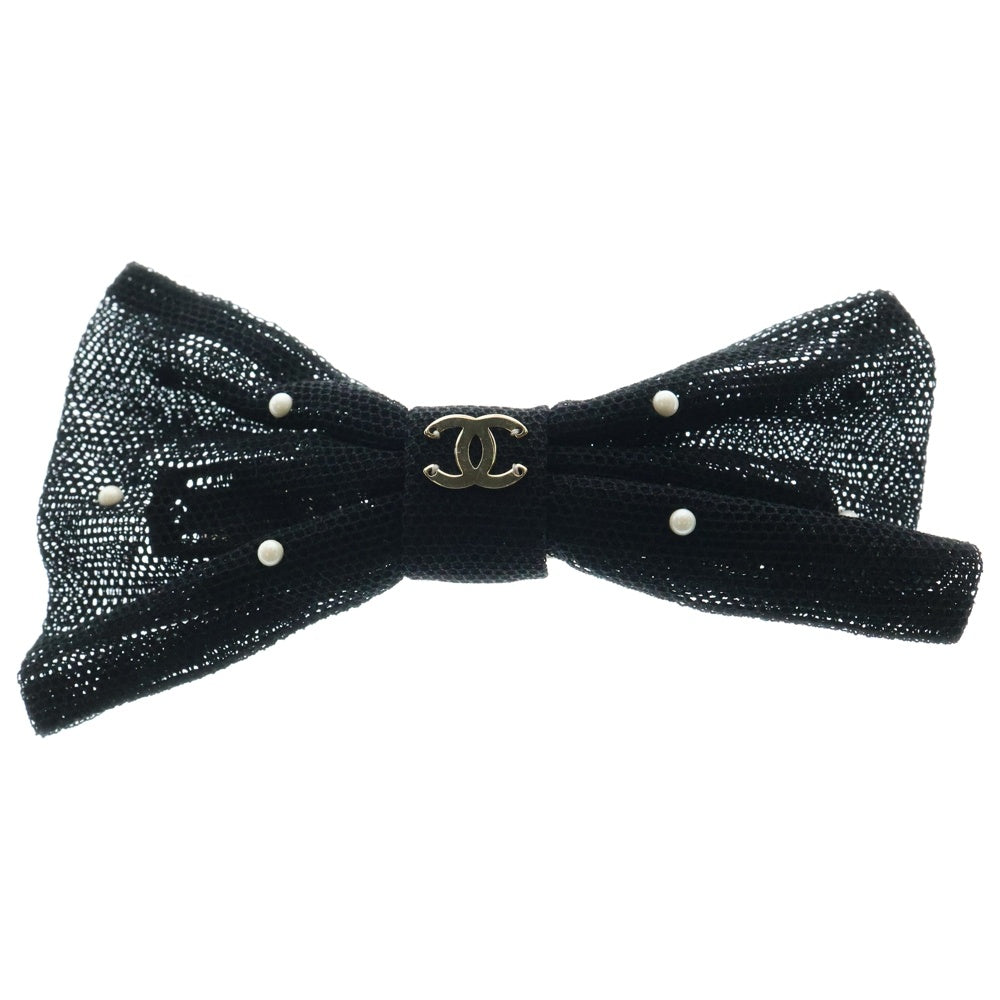 CHANEL(シャネル) バレッタ ヘアクリップ リボン メッシュ ブラック レディース