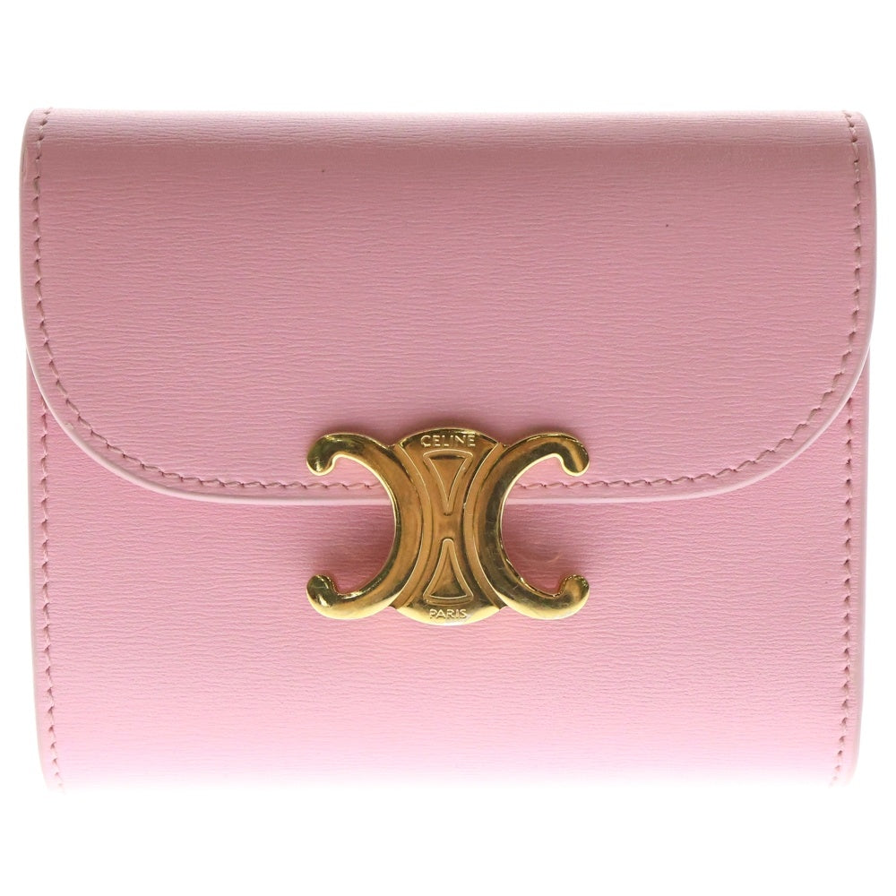 CELINE(セリーヌ) トリオンフ スモールフラップ ウォレット ピンク シャイニーカーフスキン