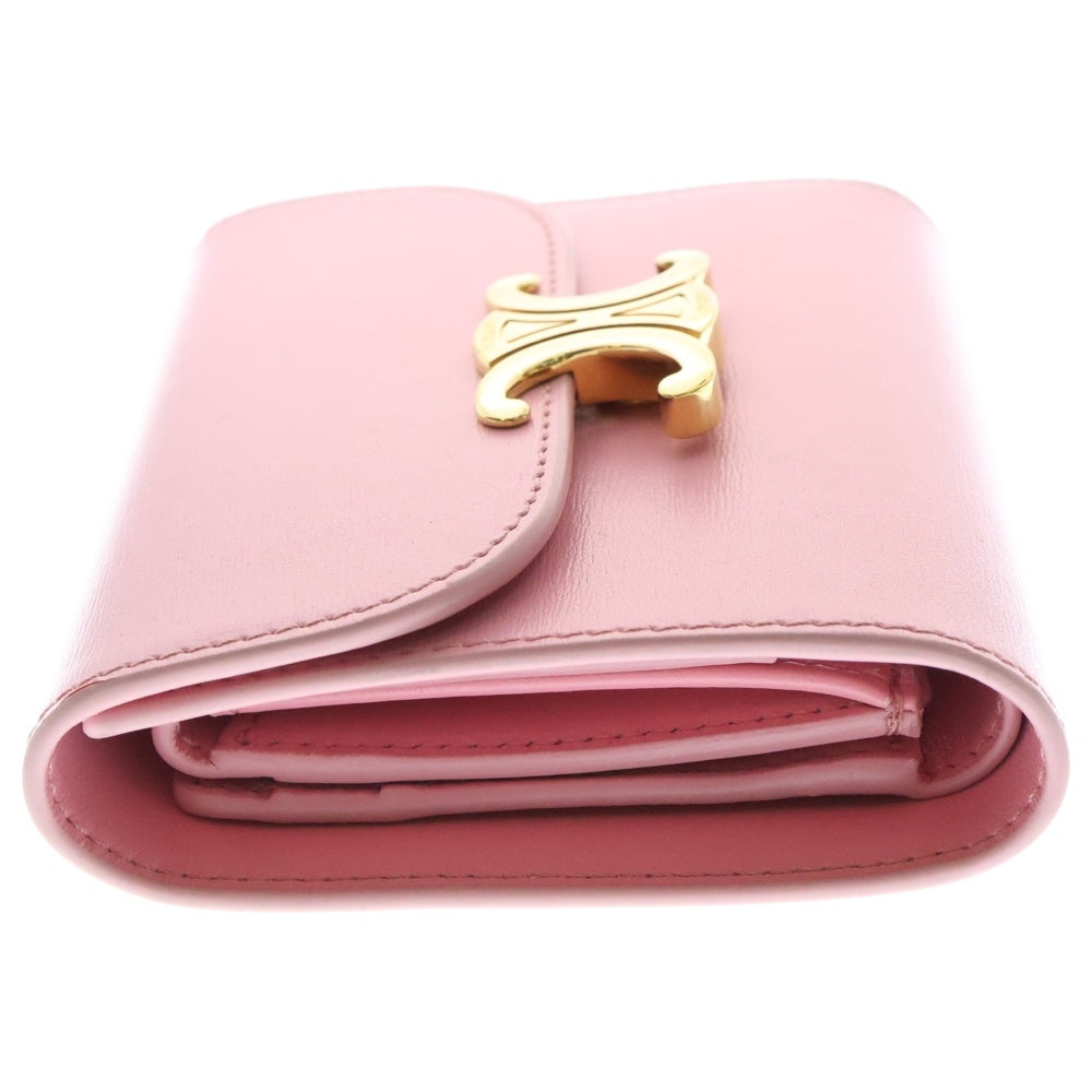 CELINE(セリーヌ) トリオンフ スモールフラップ ウォレット ピンク シャイニーカーフスキン