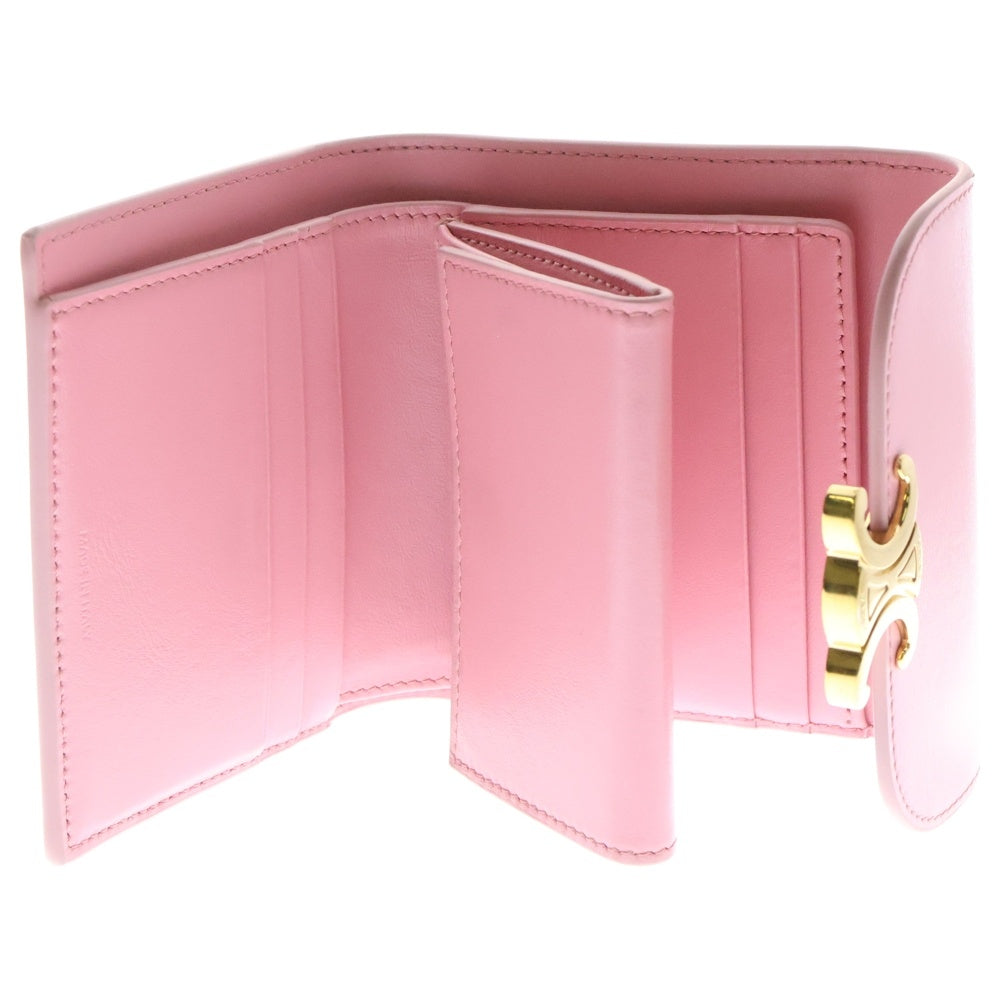 CELINE(セリーヌ) トリオンフ スモールフラップ ウォレット ピンク シャイニーカーフスキン