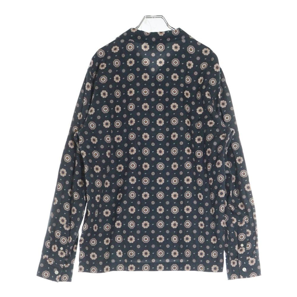 KITH(キス) 22SS Thompson Silk Long Sleeve Shirt メダリオン ロゴ刺繍総柄長袖シルクシャツ ネイビー KHM030435
