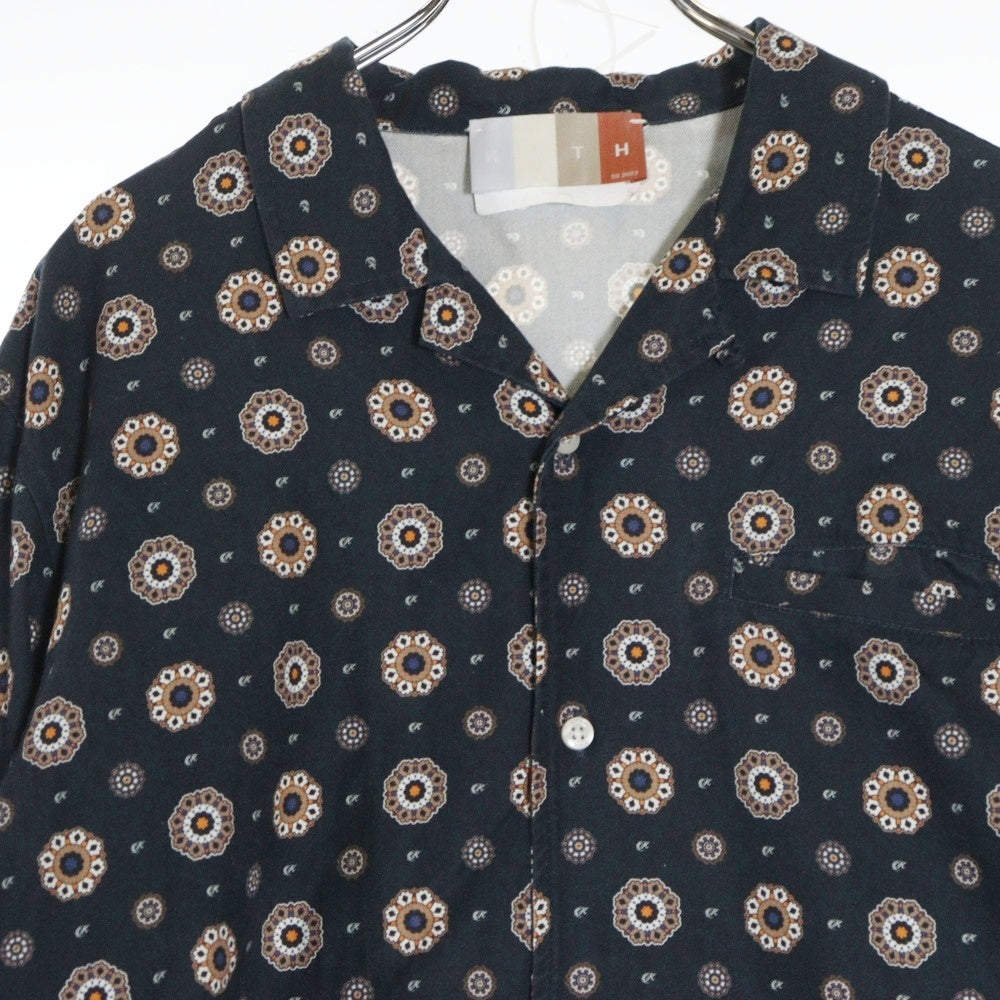 KITH(キス) 22SS Thompson Silk Long Sleeve Shirt メダリオン ロゴ刺繍総柄長袖シルクシャツ ネイビー KHM030435