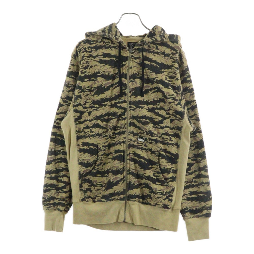 STUSSY(ステューシー) 90‐00S タイガーカモ ジップアップ フーデッドスウェットパーカー ブラウン